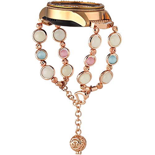 Greaciary Jewerly Band Compatible with Samsung Galaxy Watch 42mm/Samsung Galaxy Active Band,Women Bling Diamond Rhinestone Crystal Strap 20mm smartwatch Replacement (Rose Gold Pearl)