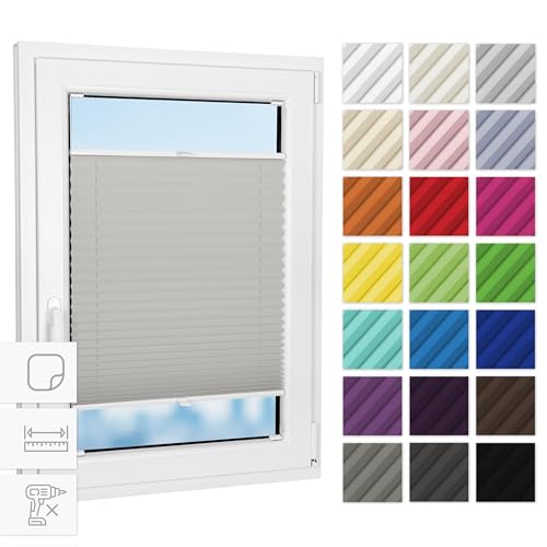 Estika Plissee zum Kleben innenrahmen - Grau - 70 cm x 200 cm - Plissee ohne Bohren, Plissee-Rollos für Fenster mit Klebemontage, Innenjalousie