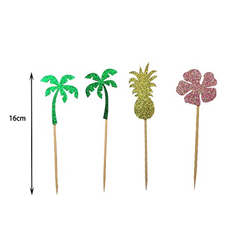 Glitter Luau Cake Topper Flamingo Happy Birthday Cake Picks Pineapple Flamingo Coconut Shape Palm Leaf Cake Decoration For Tropical Hawaiian Luau Themed Party Supplies #TOP2