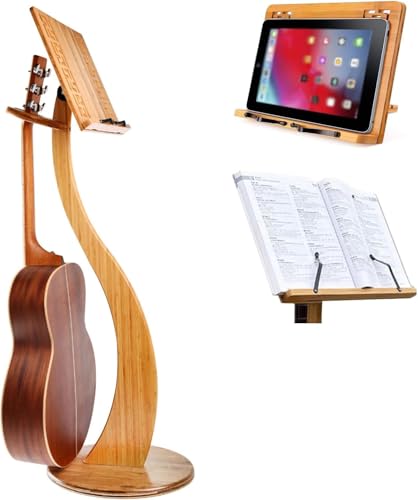 LANYANZI Tradition Wooden Music Sheet Stand,2-in-1bamboo Sheet Music Stand, Professional Music Book Holder, With Retro Hollow Elegant Pattern, Guitar Violin Music Stand