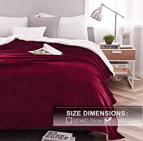 Nanpiper Sherpa Blanket Twin Thick Warm Blanket For Winter Bed Super Soft Fuzzy Flannel Fleece/Wool Like Reversible Velvet Plush Blanket (Wine Red Twin Size 60"X80") #TOP1