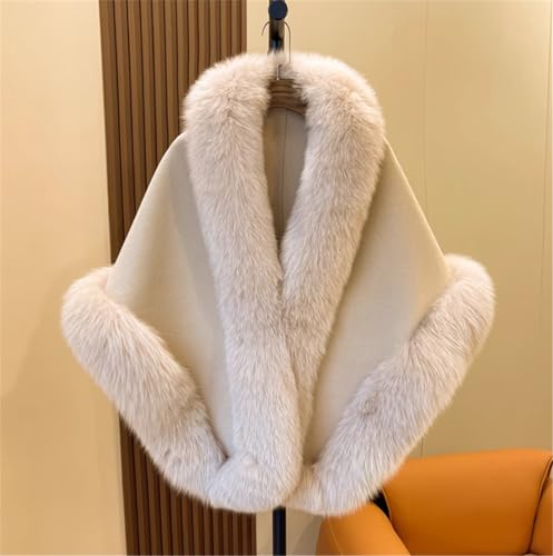 CAPE-Soft Warm Cashmere Pashmina Wool Shawl For Women's Real Fox Fur Trimmed Wrap Cloak2