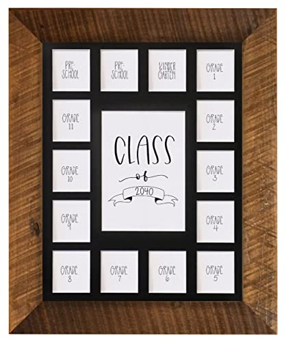 Image of Rustic Red Door Co. School Years Reclaimed Wood Picture Frame with Mat - 11x14 Wooden Framed 15 Photo Collage Mat Pre-School & Kindergarten to 12th Grade High School Graduation (Class of 2040, Black)