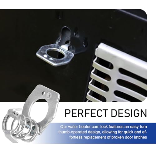 Image of Shakas Pack-2 RV Water Heater Cam Lock, 0.9 inch Spring + 0.6 inch Thumb Ring Stainless Steel Rust-Proof Torque Lock, Water Heater Cover Latch Fastener Accessories, Universal for Most RV Campers (Silver)