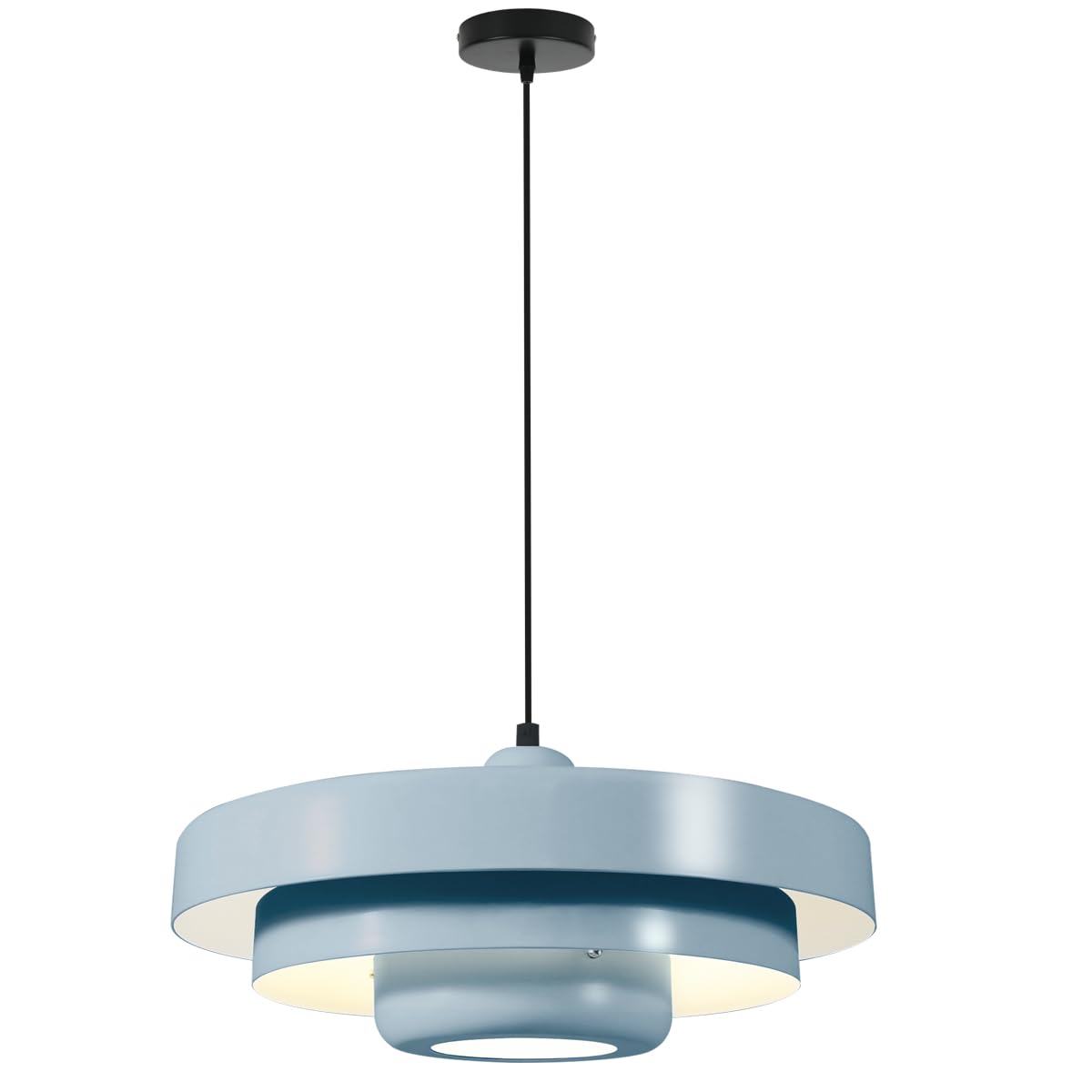 Light Blue Large Pendant Light, Mid-Century Modern 3-Layer Metal Hanging Lamp, 17.7" Adjustable Cord Pendant Fixture for Kitchen Island Dining Room