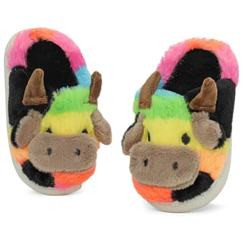 MASOCIO Boys Slippers Kids Girls Winter Fluffy Slippers Children Cute Funny Plush House Shoes Infant Size 9 9.5 UK Child Animals Multicolor Cover