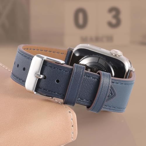 Genuine Leather Band Compatible with Apple Watch Bands for Women Men 49mm 46mm 45mm 44mm 42mm 41mm 40mm 38mm, Soft Leather Replacement Strap for iWatch Ultra/SE/Series 11 10 9 8 7 6 5 4 3 2 1