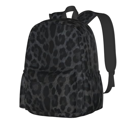 Perinsto Black Leopard Backpack Animal Skin Print Laptop Backpack For Men Women, Lightweight Daypack Bookbag Rucksack For Daily Commutes Business Travel Hiking Camping
