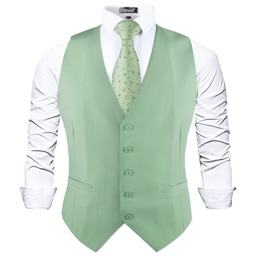 Image of Alizeal Mens Classic Solid Suit Vest Regular Fit Tuxedo Waistcoat
