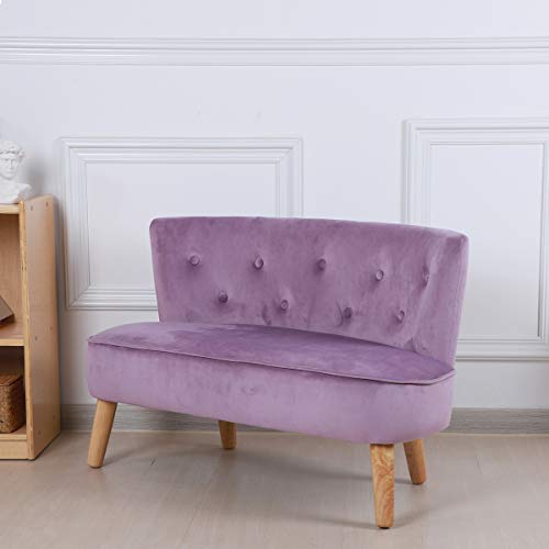 Kid Couch/Toddler Couch /Baby Couch/ Big Kid Sofa Couch For 2-Seater/Child Couch With Solid Legs/Kid Sofa Chair With Sturdy Wooden Frame/Sofa For Kid With Velvet Fabric For Children Gift (Purple) #TOP3