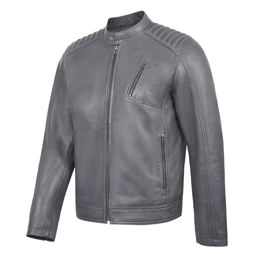 Image of Men's Genuine Lambskin Leather Motorcycle Jacket - Vintage Cafe Racer Style Classic Fit Biker Coat