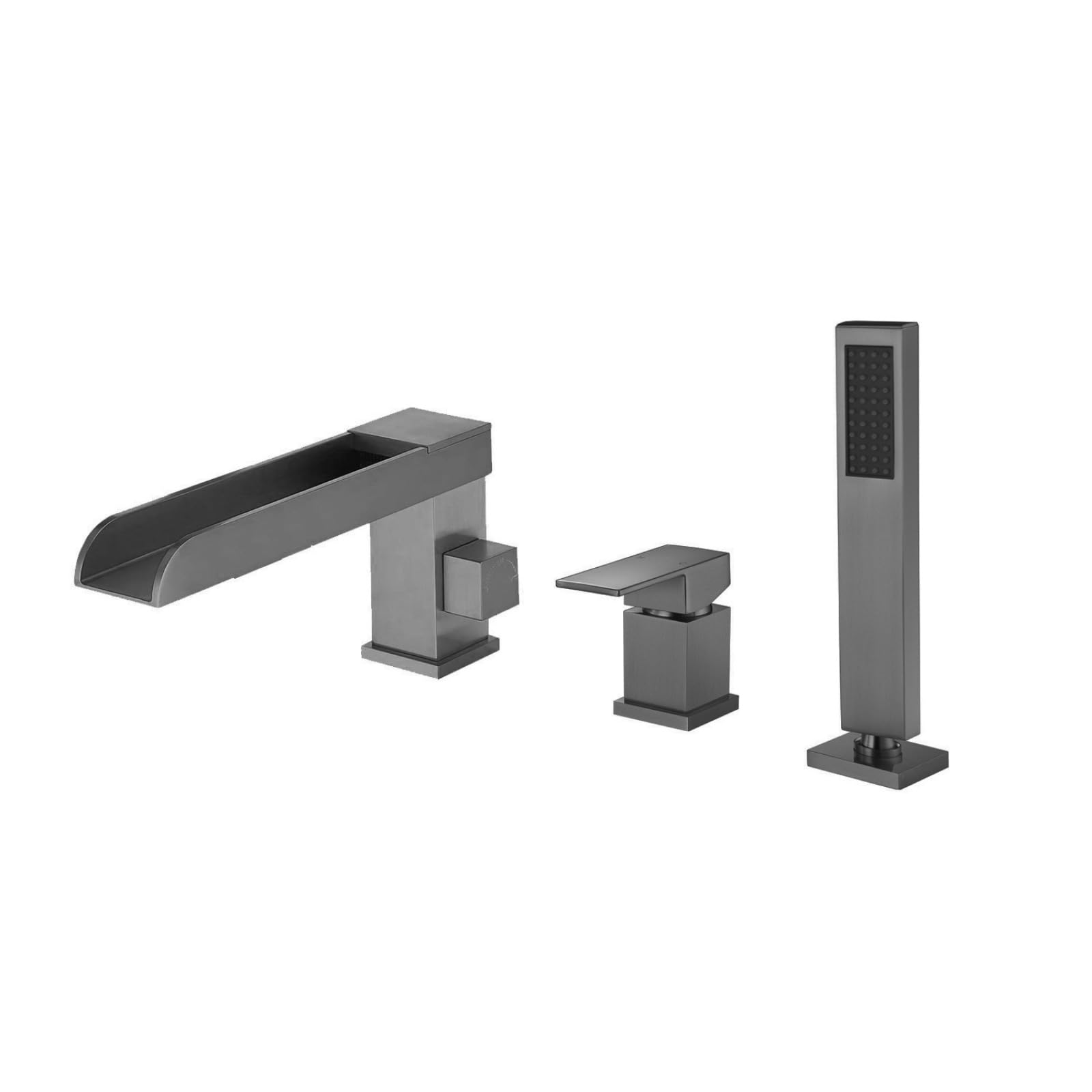 OZBMA Bathtub Faucet Split Thermostatic Four-Piece Set Square Full Copper Cylinder Side Hot and Cold Shower Set, Three-Piece of Gun Ash