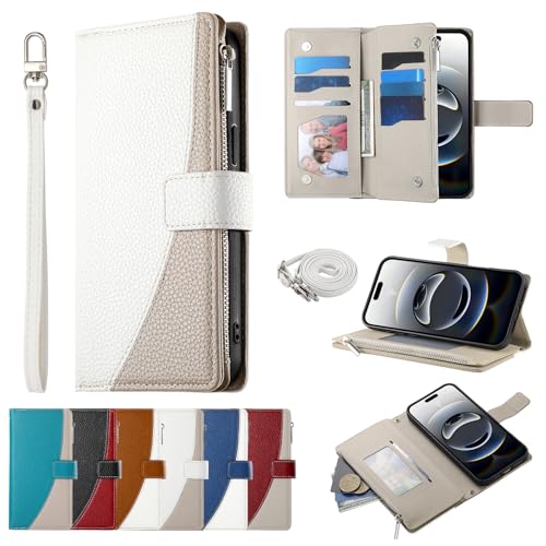 Coque Oppo Reno11 Pro avec porte-cartes et fermeture éclair étui blanc