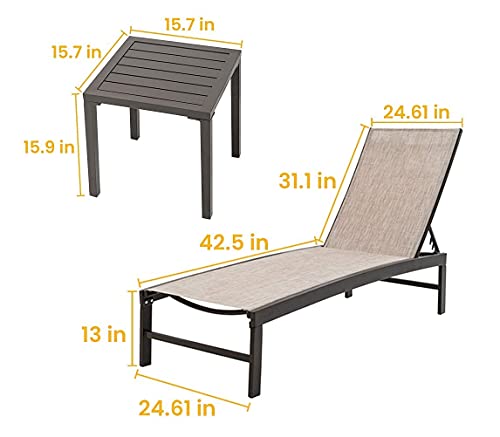 Crestlive Products Aluminum Adjustable Chaise Lounge Chair And Table Set Outdoor Five-Position Recliner, Curved Design, All Weather For Patio, Beach, Yard, Pool (Beige) #TOP5