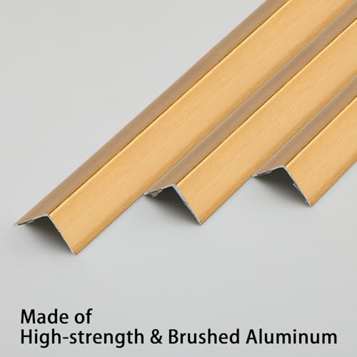 Image of Trimold Brushed Gold Aluminum Peel and Stick L Molding Corner Guards with 90 Angle for Wall Door Frame Cabinet Baseboard Protection and Decoration, 35.4in x 0.8in (3Pcs)