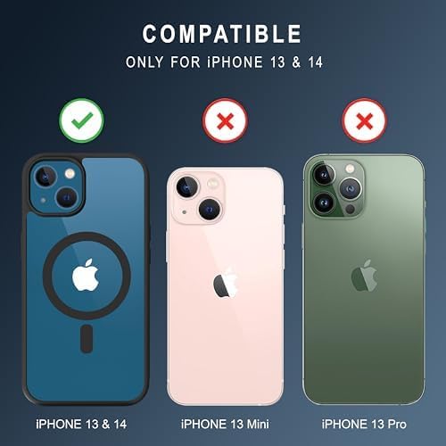 Image of Xmon Hybrid Shockproof Case for iPhone 13 /14, Mag-Safe Compatible, Transparent Hard PC Back with Black TPU Bumper, Slim Protective Phone Cover (iPhone 13 /14)