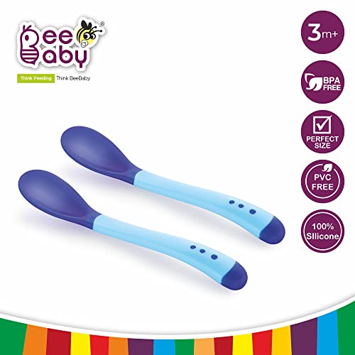 Image of BeeBaby Heat Sensor Baby Colour Changing Soft Spoon for Feeding Baby, Pack of 1 (Blue)