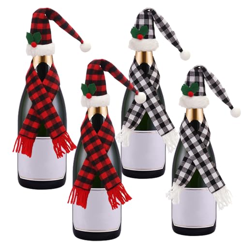 EKKONG Couvertures de Bouteille de Vin de Noël, 4 Pièces Emballage pour Décoration de Table en Famille