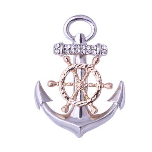 PESO: 7,11 G Vacanza Vento Ancora Timone Spilla Uomo Accademia Navale Uniforme Distintivo College Stile Classico Pin, Oro E Argento 1