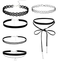 VEOIRXU 6 Stück Choker Halsketten Set Mode Velvet Halskette Gummi Stretch Samt Halsband Verstellbare Tattoo Spitze Kette Schmuck-Sets im Gothic-Stil Damen Halskette Schmuck für Frauen Mädchen