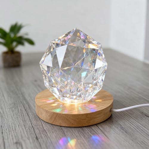 Image of Wooden LED Light Display Base, Round Lighted Lamp Stand Desk Table Holder (with USB Cable Switch) - Warm Light Version for Crystal, Glass, Acrylic, 3D Resin Lamp Models