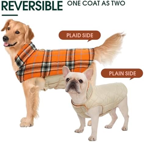 Kuoser Waterproof Dog Coat, Reversible Dog Jacket for Large Dogs, Adjustable Durable Doggie Winter Coat for Groowing Puppies Warm Puppy Cold Weather Apparel, Orange XS — view 3