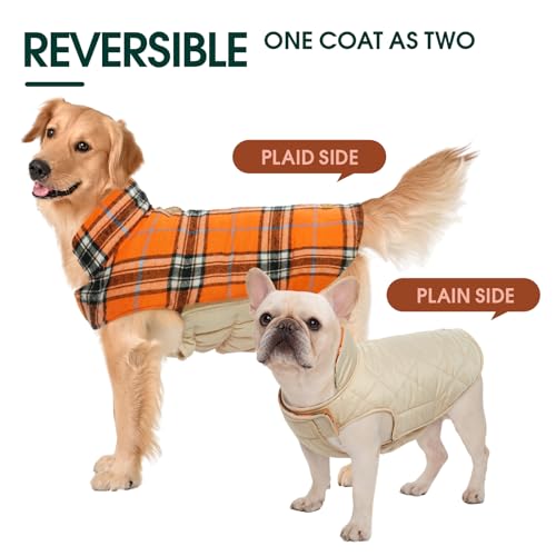 Image of Kuoser Waterproof Dog Coat, Warm Reversible Dog Jacket with Leash Hole
