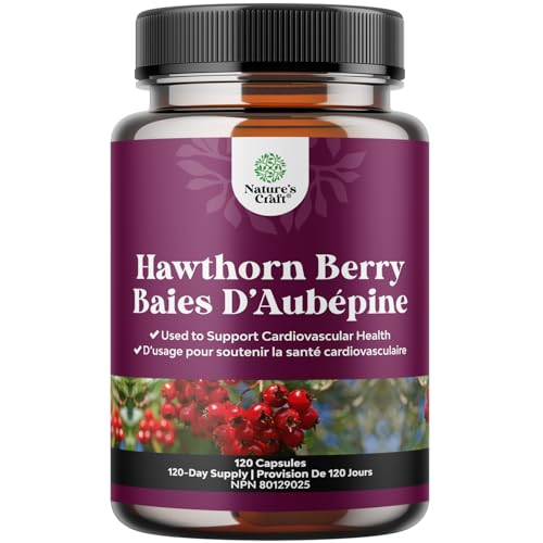 Natures Craft - Hawthorn Berry Capsules for Heart Health - Hawthorn Berry Extra Strength 5:1 Extract for Heart Health - Non-GMO 3rd-Party Tested & Vegetarian - Fruit d’Aubépine 120 Capsules - (2 Month Supply)