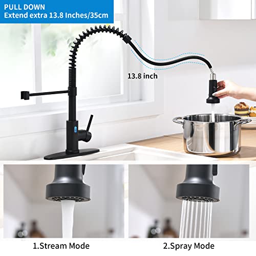 Black Kitchen Faucet With Pull Down Sprayer Touchless Led Light Kitchen Faucets Stainless Steel Pull Out Single Handle Kitchen Sink Faucet High Arc With Deck Plate #TOP4