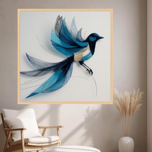 Peinture sur toile oiseau bleu abstrait 70x70 cm pour illuminer un mur blanc triste