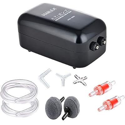 LONDAFISH Aquarium Air Pump Oxygen Pump Double Outlet Hangable Adjustable Flow Control Silent High Air Volume for Fish Turtle Tank Power 5W,With 2 Air Stones/2 Air Tubes/2 Check Valve/ 3 Connector