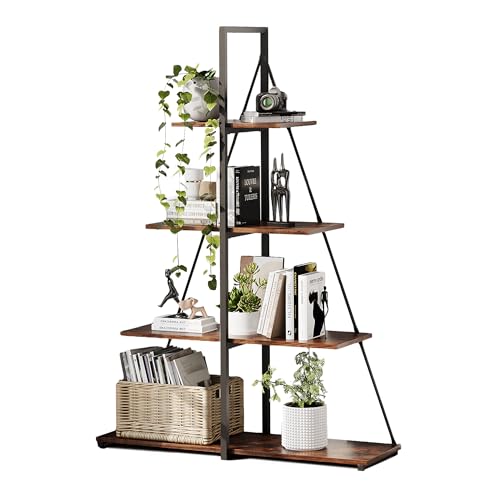 4 Tier Ladder Shelf,with Sturdy Sailboat Design,Versatile Open Shelves for Books, Plants, and Decor,for Living Room, Home Office,Retro