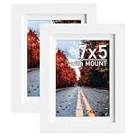 Zueyunstoo 2 Pack 7x5 Picture Frames with Removable 6x4 Mount, White 7x5 Photo Frames, Wall Mounted and Freestanding