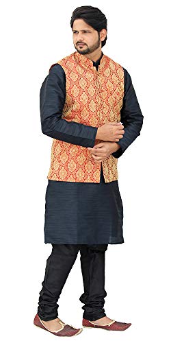 Image of Men's Silk Kurta Pyjama With Waistcoat