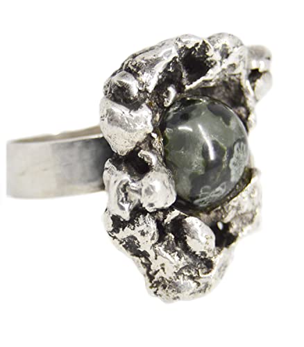 large vintage Michigan Isle Royal Greenstone and sterling silver freeform ring size 8 1/2 man or woman artisan handcrafted