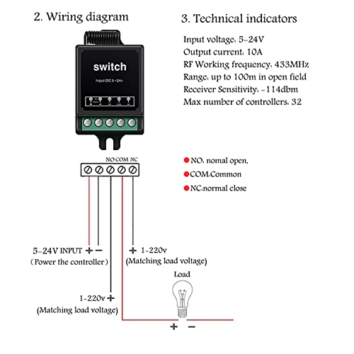 WOODGUILIN Remote Control Switch, 12V Wireless Switch, DC 5V/12V/24V 10A Dry Contact Relay Mini Remote Switch - Image 3