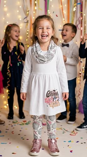 Image of Unique Baby Girls Kids Toddler 3pc Outfit Set Long Sleeve Cotton Blend Tunic Top Leggings and Scarf
