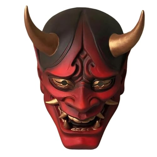 HTLNUZD Full Face Mask Halloween Latex Mask Cosplay Japanese for PrajnaHeadgear Samurai Evil KabukiHannya Party Mask Decorate (Red-1)