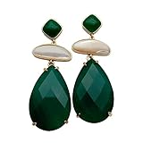 Boucles d'oreilles pour femmes, 20 x 30 mm en forme de larme d'agate verte en forme de coquille blanche mère de boucles d'oreilles pendantes exquises dames bijoux de luxe beau charme vacances fête