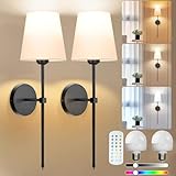 2Pcs Apliques de Pared Inalámbricos, Apliques de pared recargables con 15 colores y 10 niveles de brillo, bombillas...