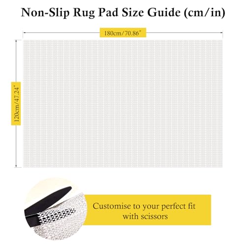 fowong Anti Slip Rug Underlay, 120 x 180cm Large Rug Pads for Wooden Floors, Multipurpose Control Underlay Gripper For Home, Office, Car, Pallet, Drawer Liners - White