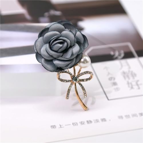 Image of WCRAZYE Elegant Rose Flower Brooch Pin for Women Men Wedding Party Gentleman's Essentials Handmade Crystal Pearl Fabric Flower Lapel Pin Dress Suit Accessories Boutonniere Ideas Gift Valentine's Day