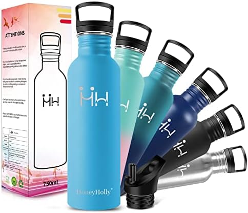 HoneyHolly Butelka na wodę ze stali nierdzewnej, butelka na wodę o pojemności 750ml, butelka sportowa, butelka na wodę na siłownię, BPA FREE, szczelna metalowa butelka na wodę, 750ml