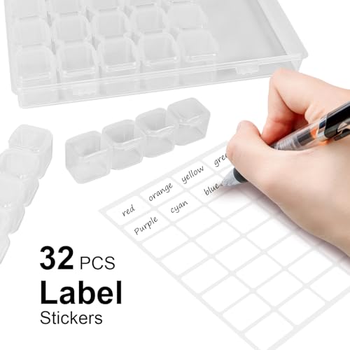 Image of Diamond Painting Bead Storage Containers, Diamond Art Accessories，1 Pack 28 Grids with White Labels， Rectangle Clear Craft Supply Case (1)