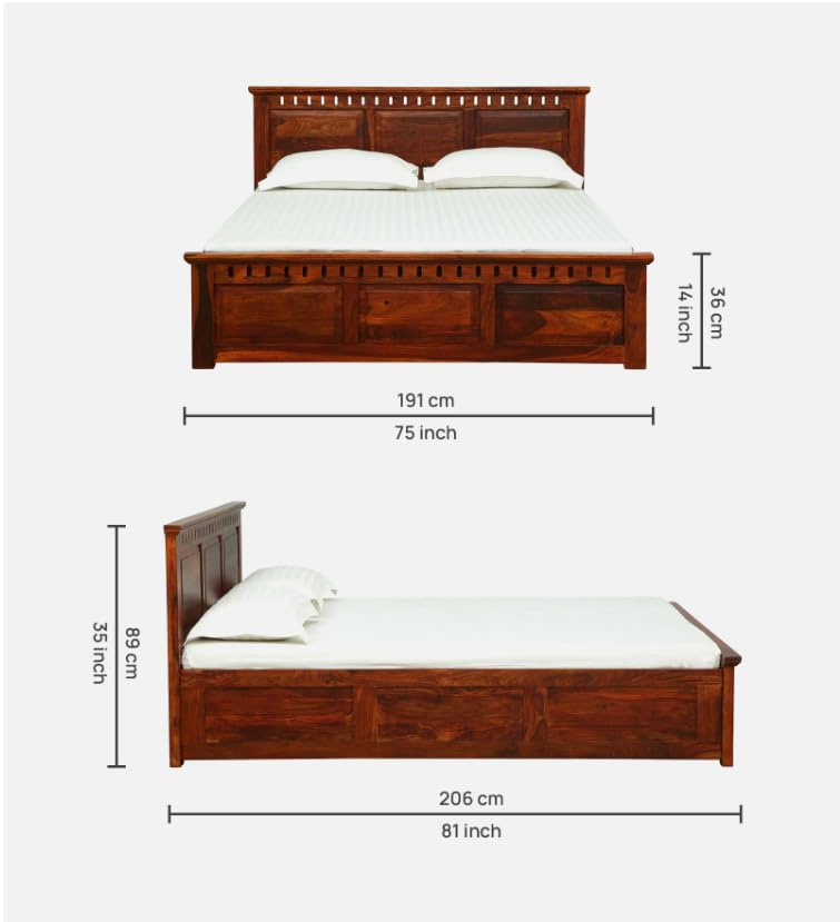 Image of Solid Sheesham Wood Bed Wooden Dreamy Nights Bed for Bedroom and Home Furniture | (Storage Bed -2)