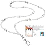 Artificial Pearl Badge Lanyard with 4 Pieces ID Holders, Pearl Neck Lanyard Pearl Key Lanyard...