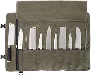 QEES Chefs Knife Roll Bag 11 Slots, Heavy Duty Waxed Canvas Knife Bag, Waterproof Knife Case for Camping, Hiking, Multi-function Tool Roll Bag