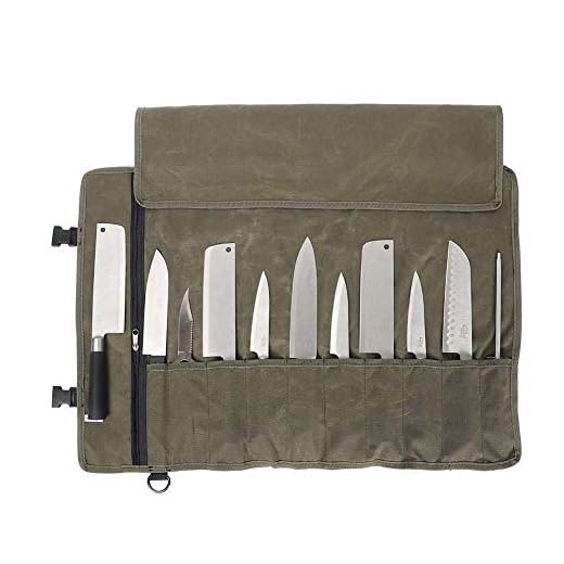 QEES Kochmesser Rolltasche 11 Slots, Messertasche für Camping, Wandern, Multifunktions-Werkzeugrolltasche，Messer Rollentasche (Armeegrün)