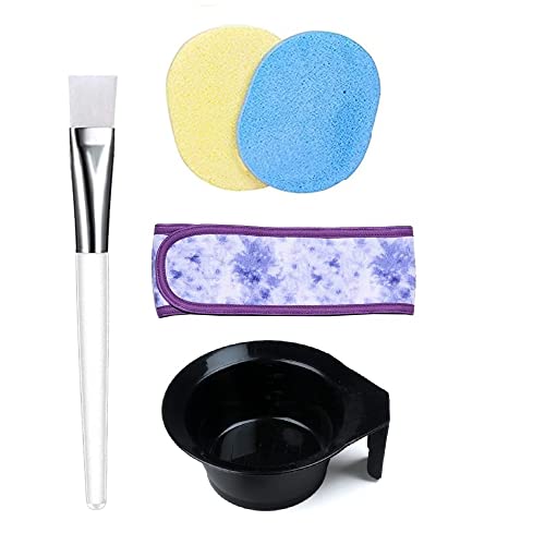 AVNISH Facial Brush Bowl Kit, 2 Face Cleaning Sponges, Facial Headband | Beauty Salon Spa Professional Styling Hair Dye Color Mixing Bowl, Face Pack Brush, Makeup Puff, Face Wash Headband Women (5pcs)