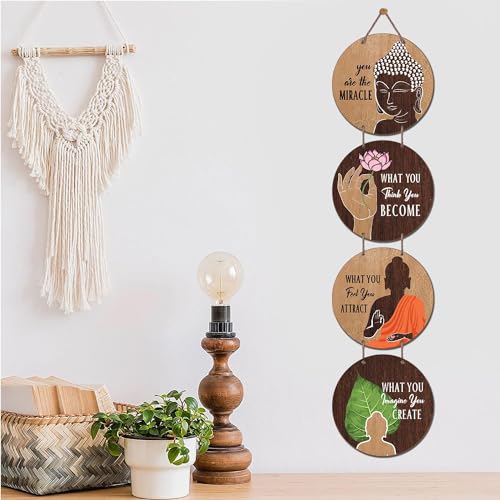 Image of Chaka Chaundh - Set of 2 - Buddha quotes wall hanging items - Buddha quote sign for home & office - inspirational Motivational Gautam buddha quotes plaque